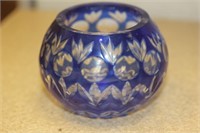 Cut Cobalt Blue Glass Bowl