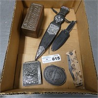 Cast Iron  Winchester Bank, Knives & Belt Buckles