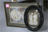 Framed World Map & Early Black & White Picture