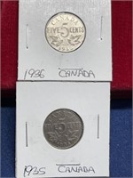 1935 1936 Canada coin lot five cents