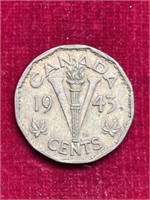 1943 Canada Coin TOMBAC Victory five cent