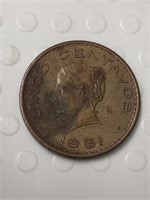 1951 coin Mexico cinco centavos