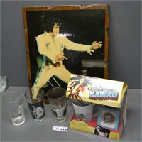 Elvis Presley Memorabilia, Glasses, Plaque, Etc