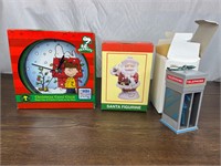 Peanuts Christmas Clock, Superman Ornament & Santa