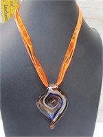 ORANGE LARGE SAND SWIRL HELIX MURANO GLASS