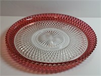 Cranberry Diamond Point Serving Tray. There Is