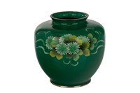 JAPANESE GREEN GROUND ANDO CLOISONNE VASE