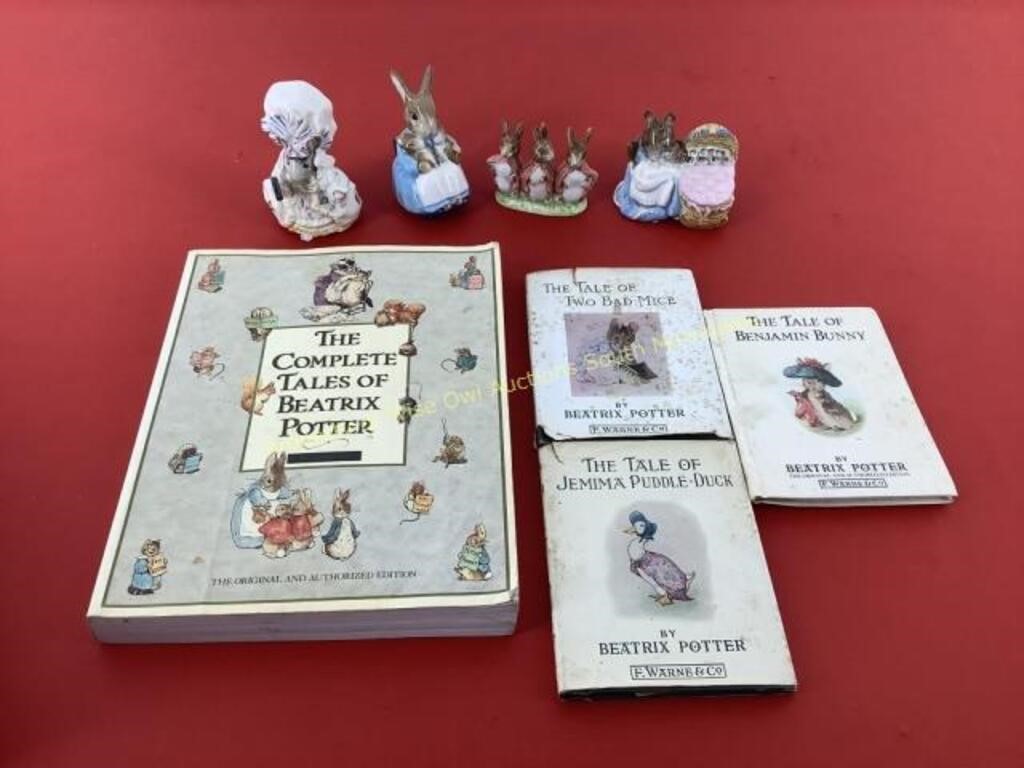 Vtg Beatrix Potter collectibles w/ books &
