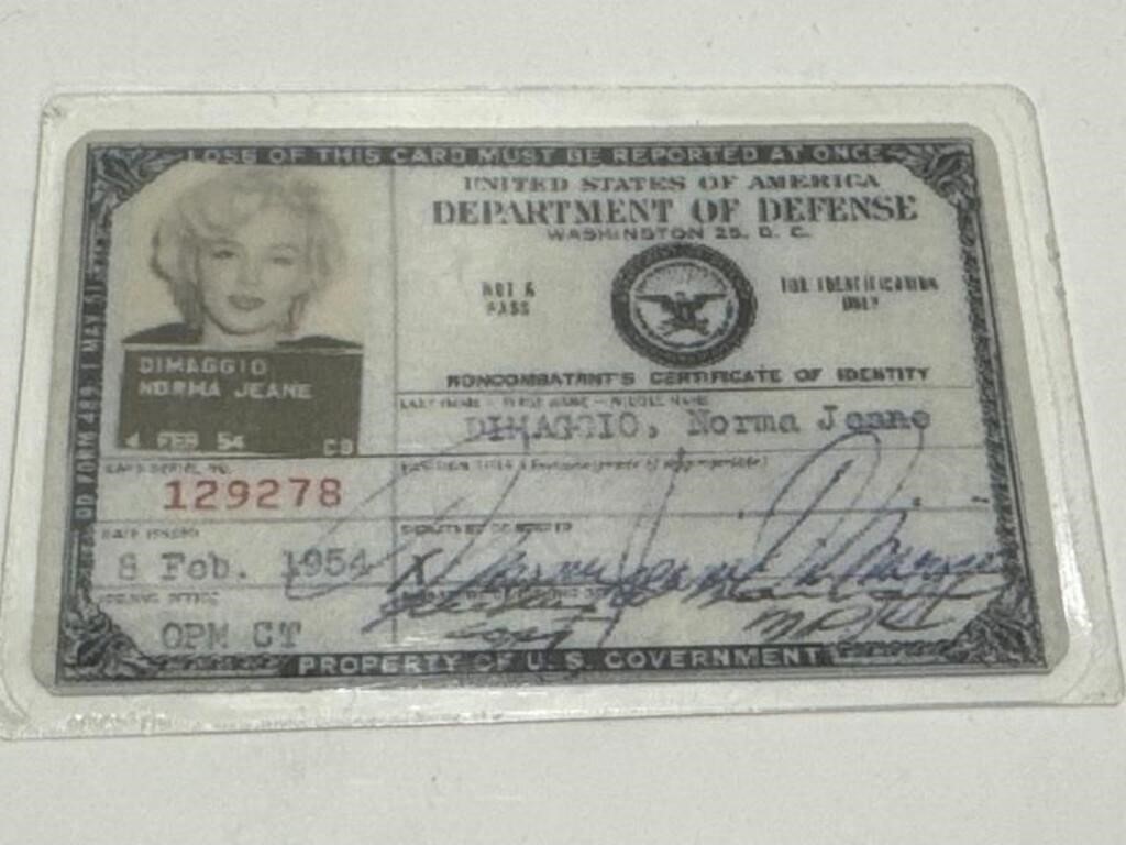 Marilyn Monroe 1954 USO ID card novelty card