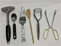 Lot of kitchen utensils - spatula strainer tongs,