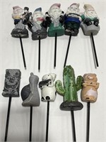 10- Mini Garden Gnome figures Pot Stake Sign