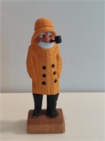 Fisherman In Rain Slick Wooden Figure