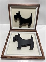 2- Wood carved Scotty dog in 3D frame measuring