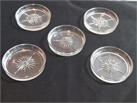 5pc Antique Federal Glass Clear Glass Coasters