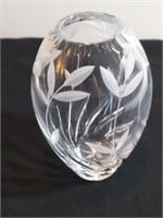 Hand Blown Wheel Cut Lead Crystal Oval Vase