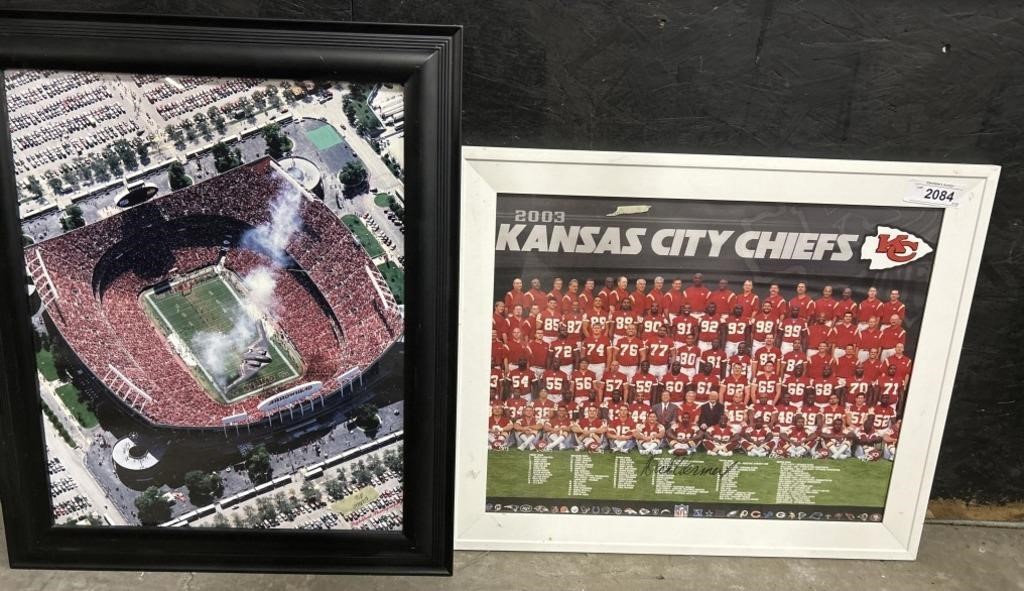 2 Framed KC Chiefs Pictures, One Signed.