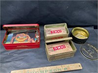 Vintage tins and matches, contents