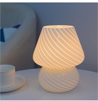 ($30) Mushroom Table Lamp, Glass LED USB Ni