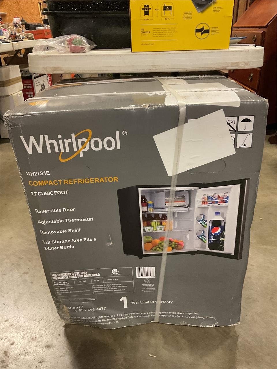 New n box 2.7 cubic ft. Whirlpool refrigerator.