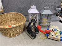 Vintage Toy Phone, Child's Skates, (2) Lanterns, &