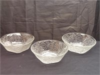 3pc 7.5" Bowls Indiana Daisies Pattern Clear Glass