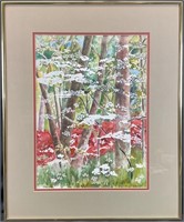 Original Dogwoods Forest Scene Watercolor