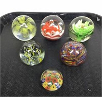 (6) Art Glass Paperweight Spheres