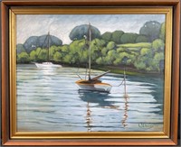 Signed Original Sailboat Scene Painting