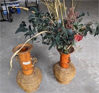 2 DECORATIVE VASES W/ ROPE ACCENTS,