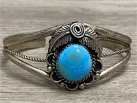 Sterling Silver & Turquoise Native Cuff Bracelet