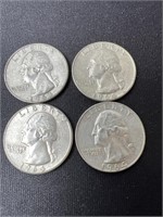 (4) 1964 Washington Quarters