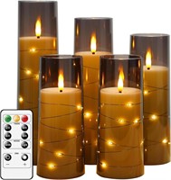 LED Candles 5 Pc with Timer  Durable Acrylic
