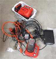 Box of Misc Tool Batteries & Drop Cords