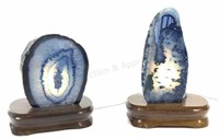 (2pc) Illuminated Blue Agate Geode Rocks