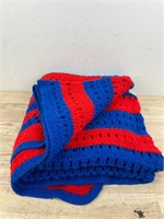 Blue and red crotchet blanket