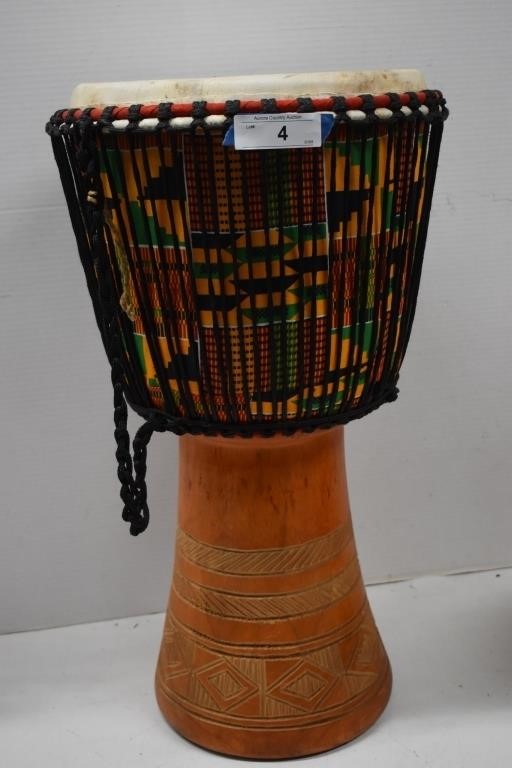 Unique Decorative Djembe Drum Carved w/Rawhide