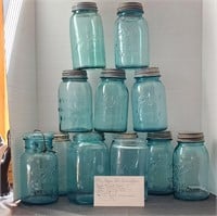 13 qt size Aqua jars w/zinc lids & glass liner