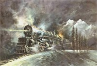T. Brackman Vintage Locomotive Oil On Canvas