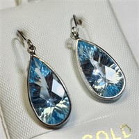 $1600 14K  Blue Topaz(11ct) Earrings