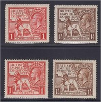 Great Britain Stamps #185-186, 203-204 1924 & 1925