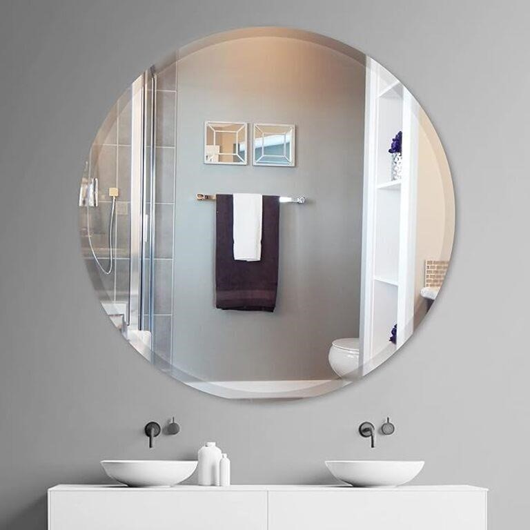 JENBELY 28 Inch Round Frameless Bathroom Mirror,