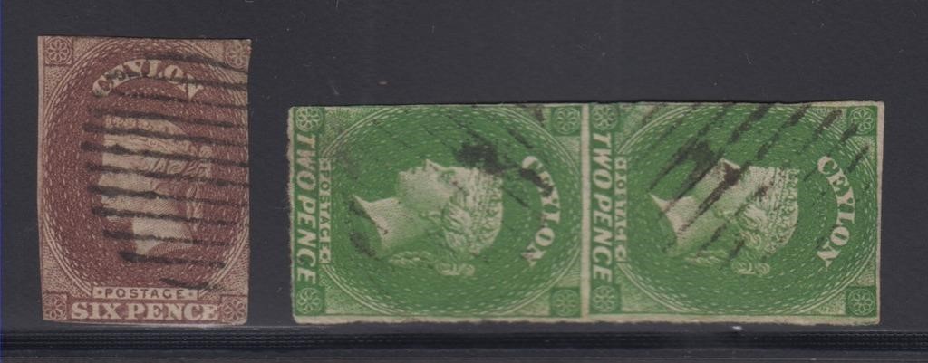 Ceylon Stamps #4 pair & #6 Used with small thins C