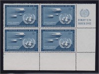 United Nations EFO Stamps #C3a Inscription Block w