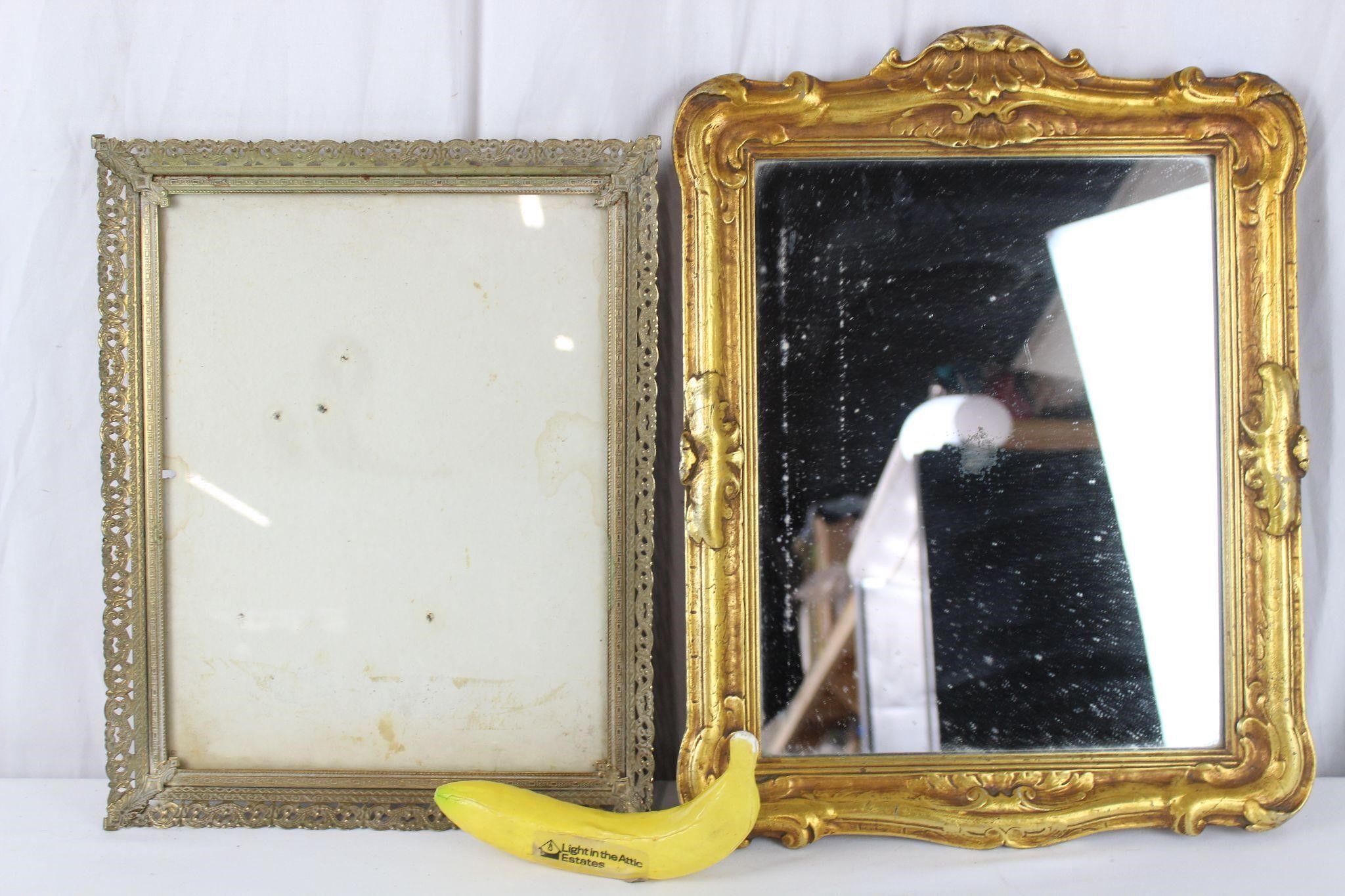 Antiqued Gilt Gold Mirror & Ornate Brass Frame