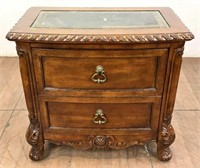 Traditional Carved Inlaid Marble Top Bedside Chest