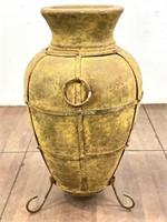 Large Terra Cotta & Iron Bound Floor Vase