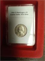 1964 US 90% Silver Washington Quarter Dollar