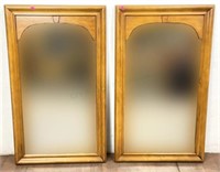 Pair Mid Century Stroupe Maple Wood Wall Mirrors