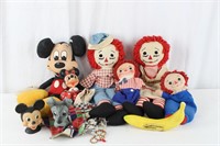 8 Vtg. Disney-Gund Mickey/Minnie/Raggedy Ann Dolls