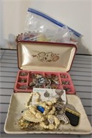 JEWELRY BOX AND CONTENTS, BASKET